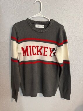 Disney Gray, White & Red 'Mickey' Crewneck Sweater